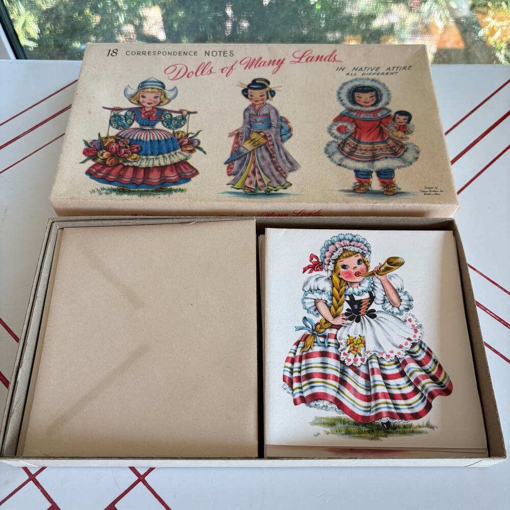 Vintage Tichnor Dolls of Many Lands Note Cards Box set of 11